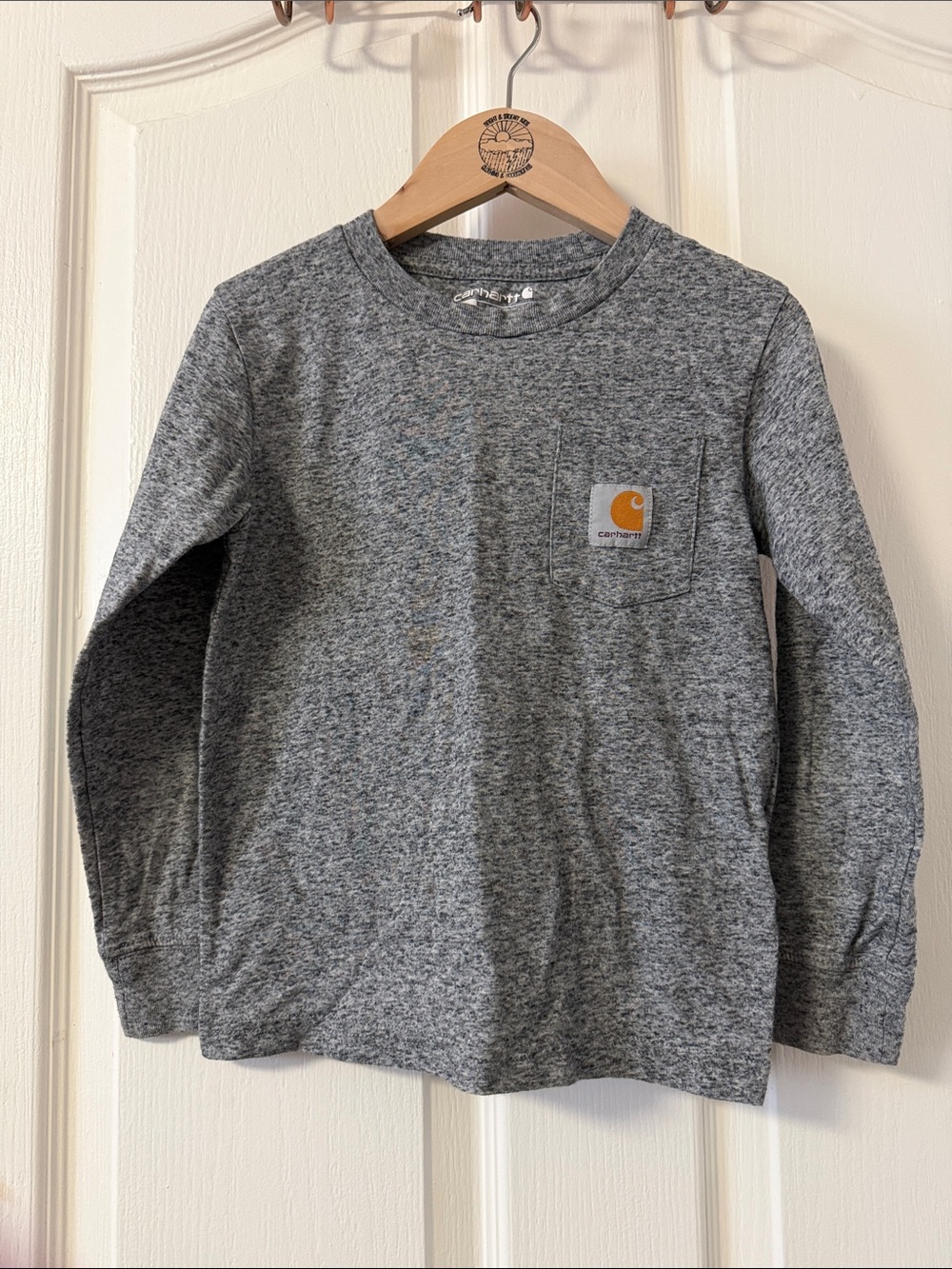 Carhartt Kids Gray Heather Long-Sleeve Pocket Tee with Gold Logo Size 5T